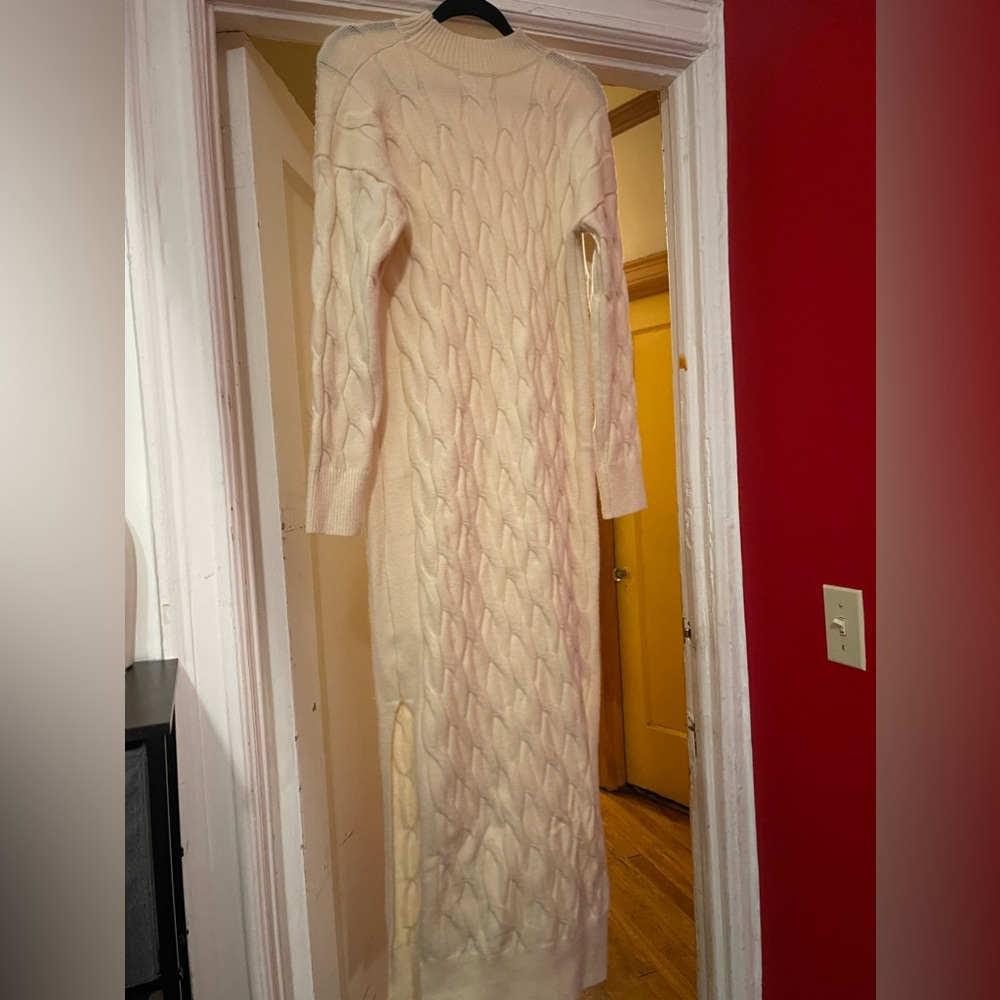 Line and dot sweater dress in cream